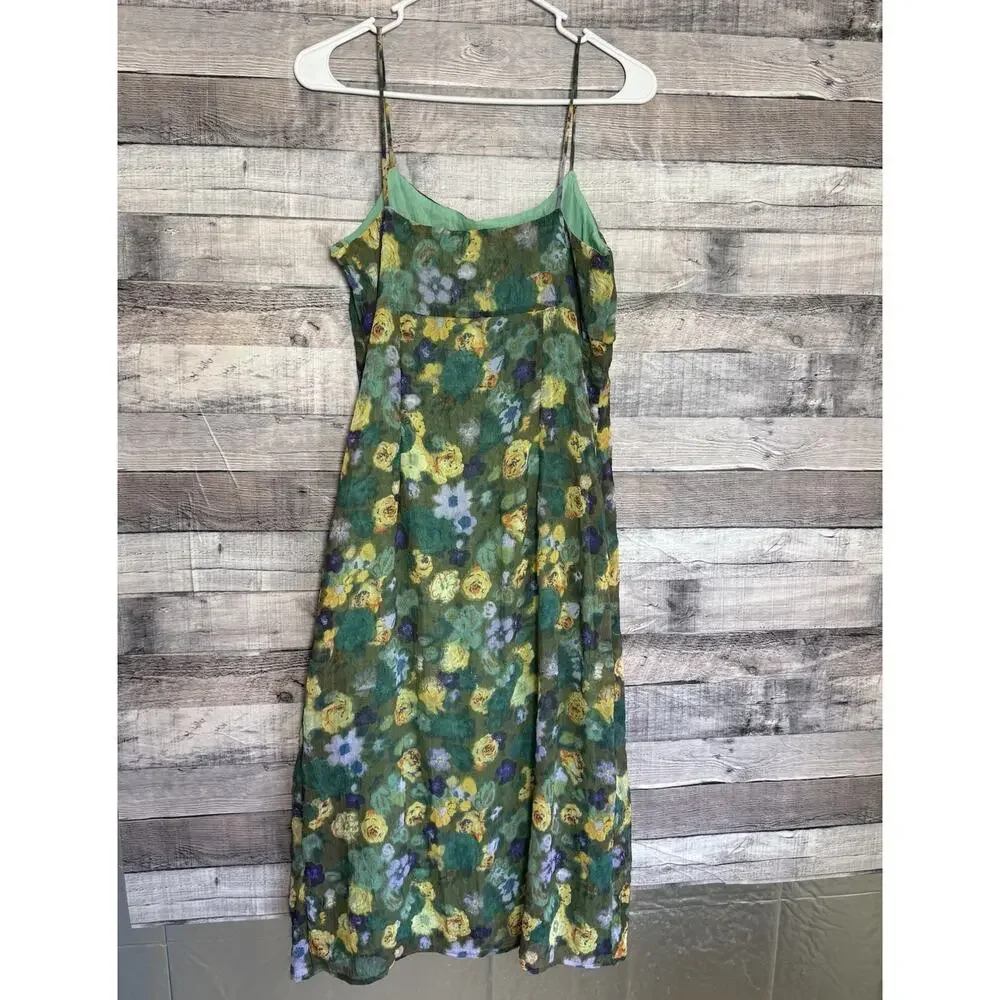 Free People Vintage Green Yellow Floral Empire Waist Slip Dress M (7-8) NWT
